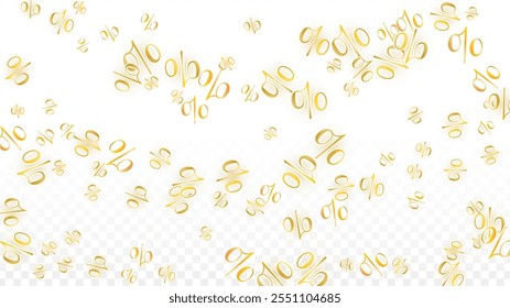 Luxury Vector Gold Percentage Sign Confetti on Transparent. Percent Sale Background. Business, Economics Print. Discount Illustration. Promotion Poster. Black Friday Banner. Special offer Template.