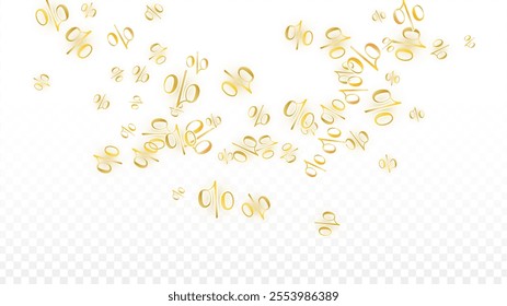 Luxury Vector Gold Percentage Sign Confetti on Transparent. Percent Sale Background. Business, Economics Print. Discount Illustration. Promotion Poster. Black Friday Banner. Special offer Template.