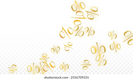Luxury Vector Gold Percentage Sign Confetti on Transparent. Percent Sale Background. Business, Economics Print. Discount Illustration. Promotion Poster. Black Friday Banner. Special offer Template.