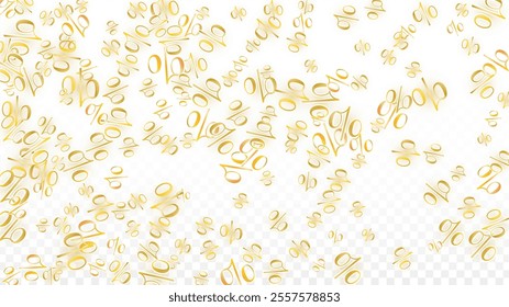 Luxury Vector Gold Percentage Sign Confetti on Transparent. Percent Sale Background. Business, Economics Print. Discount Illustration. Promotion Poster. Black Friday Banner. Special offer Template.