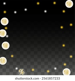 Luxury Vector Gold Percentage Sign Confetti on Transparent. Percent Sale Background. Business, Economics Print. Discount Illustration. Promotion Poster. Black Friday Banner. Special offer Template.