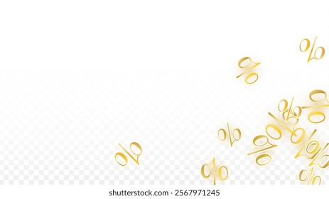 Luxury Vector Gold Percentage Sign Confetti on Transparent. Percent Sale Background. Business, Economics Print. Discount Illustration. Promotion Poster. Black Friday Banner. Special offer Template.