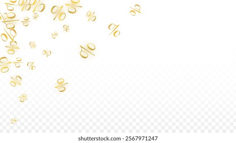 Luxury Vector Gold Percentage Sign Confetti on Transparent. Percent Sale Background. Business, Economics Print. Discount Illustration. Promotion Poster. Black Friday Banner. Special offer Template.