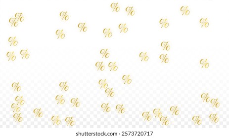 Luxury Vector Gold Percentage Sign Confetti on Transparent. Percent Sale Background. Business, Economics Print. Discount Illustration. Promotion Poster. Black Friday Banner. Special offer Template.