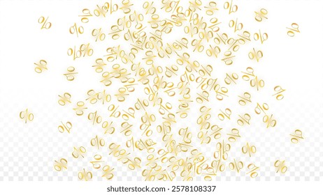 Luxury Vector Gold Percentage Sign Confetti on Transparent. Percent Sale Background. Business, Economics Print. Discount Illustration. Promotion Poster. Black Friday Banner. Special offer Template.
