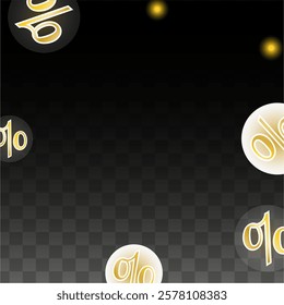 Luxury Vector Gold Percentage Sign Confetti on Transparent. Percent Sale Background. Business, Economics Print. Discount Illustration. Promotion Poster. Black Friday Banner. Special offer Template.