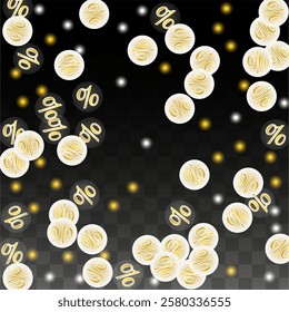 Luxury Vector Gold Percentage Sign Confetti on Transparent. Percent Sale Background. Business, Economics Print. Discount Illustration. Promotion Poster. Black Friday Banner. Special offer Template.