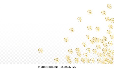 Luxury Vector Gold Percentage Sign Confetti on Transparent. Percent Sale Background. Business, Economics Print. Discount Illustration. Promotion Poster. Black Friday Banner. Special offer Template.