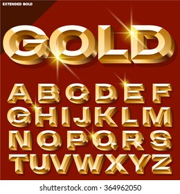 Luxury vector golden alphabet in extended style. Uppercase