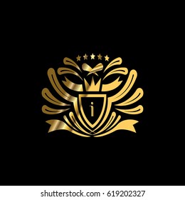 Luxury vector golden blazon. Letter i monogram