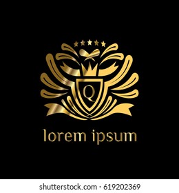 Luxury vector golden blazon. Letter Q monogram
