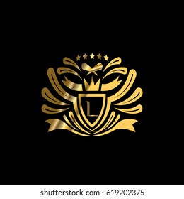 Luxury vector golden blazon. Letter L monogram