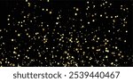 Luxury vector Golden confetti isolated on black background. Scatter gradient with gold confetti on dark backdrop. Glamour falling glitter. New year wallpaper .brochure template. Cover texture design.