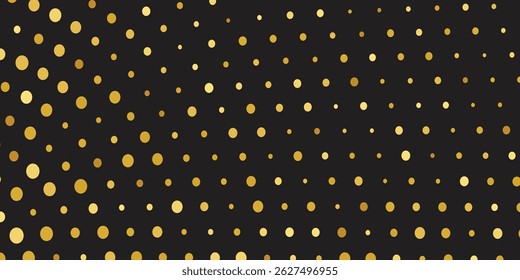 Luxury vector Golden confetti isolated on black background. Scatter gradient with gold confetti on dark backdrop, Opulent Glittering Design for New Year’s Eve Celebrations and Brochure Templates"