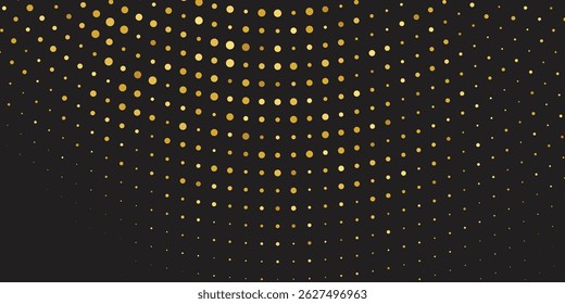 Luxury vector Golden confetti isolated on black background. Scatter gradient with gold confetti on dark backdrop, Opulent Glittering Design for New Year’s Eve Celebrations and Brochure Templates"