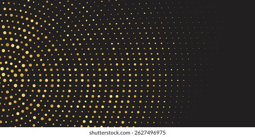 Luxury vector Golden confetti isolated on black background. Scatter gradient with gold confetti on dark backdrop, Opulent Glittering Design for New Year’s Eve Celebrations and Brochure Templates"
