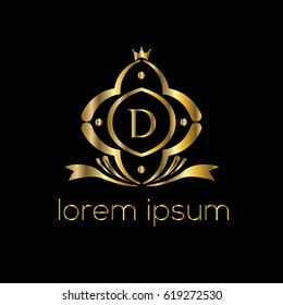 Luxury vector golden emblem for a boutique, restaurant, hotel. Letter D monogram
