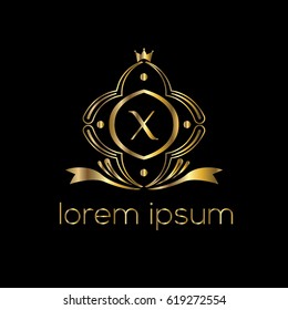 Luxury vector golden emblem for a boutique, restaurant, hotel. Letter X monogram