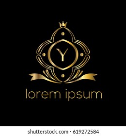 Luxury vector golden emblem for a boutique, restaurant, hotel. Letter Y monogram