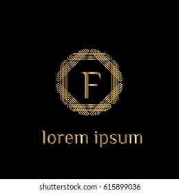 Luxury vector golden logo for boutique, restaurant, hotel. Letter F monogram