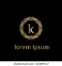 Luxury vector golden logo for boutique, restaurant, hotel. Letter k monogram