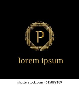 Luxury vector golden logo for boutique, restaurant, hotel. Letter P monogram
