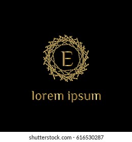 Luxury vector golden logo for boutique, restaurant, hotel, resort. Letter E stylish monogram (emblem, sign, symbol)