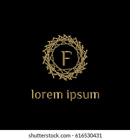 Luxury vector golden logo for boutique, restaurant, hotel, resort. Letter F stylish monogram (emblem, sign, symbol)