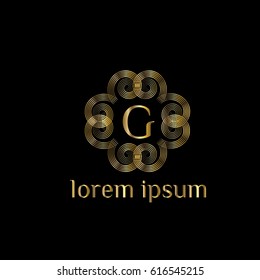 Luxury vector golden logo for boutique, restaurant, hotel, resort. Letter G stylish monogram (emblem, sign, symbol)