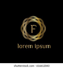 Luxury vector golden logo for boutique, restaurant, hotel, resort. Letter F stylish monogram (emblem, sign, symbol)