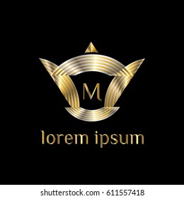 Luxury vector golden logo template. Letter M stylish monogram