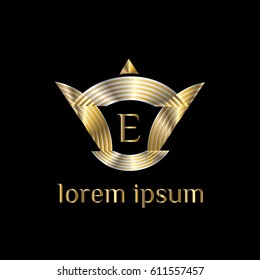 Luxury vector golden logo template. Letter E stylish monogram