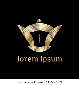 Luxury vector golden logo template. Letter i stylish monogram
