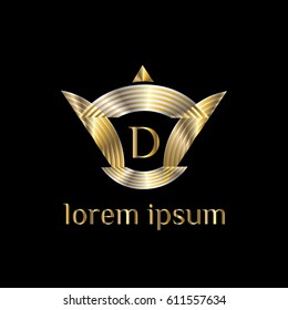 Luxury vector golden logo template. Letter D stylish monogram