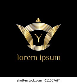 Luxury vector golden logo template. Letter Y stylish monogram