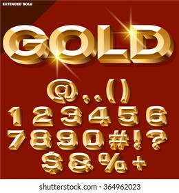 Luxury vector golden set of numbers and symbols in extended style
