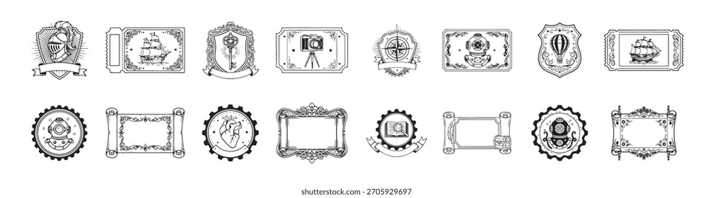 Luxury Vector Graphic Resource. Elegant Vintage Frame Shapes, Antique Monogram Badges, and Flourish Ornament Elements
