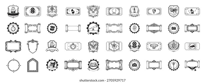 Luxury Vector Graphic Resource. Elegant Vintage Frame Shapes, Antique Monogram Badges, and Flourish Ornament Elements