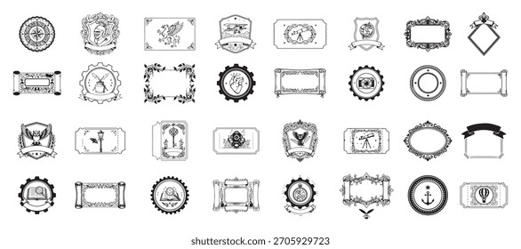 Luxury Vector Graphic Resource. Elegant Vintage Frame Shapes, Antique Monogram Badges, and Flourish Ornament Elements