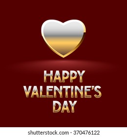 Luxury vector greeting card for St Valentine's Day with metallic heart and text