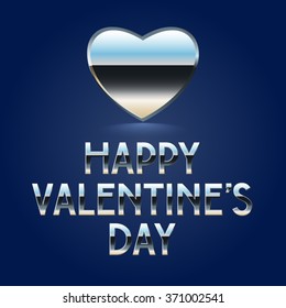 Luxury vector greeting card for St Valentine's Day with metallic glossy heart and text