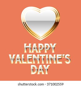 Luxury vector greeting card for St Valentine's Day with white and gold heart and text