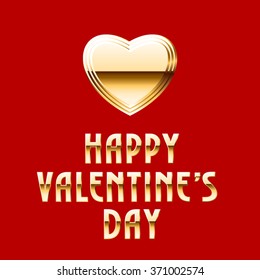 Luxury vector greeting card for St Valentine's Day with golden heart and text on red background