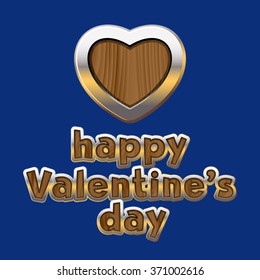 Tarjeta de bienvenida vectorial de lujo para el Día de San Valentín con corazón y texto metálico y de madera