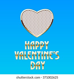 Luxury vector greeting card for St Valentine's Day with silver heart and text on blue background