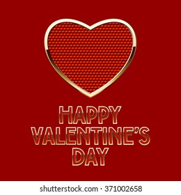 Luxury vector greeting card for St Valentine's Day with gold and red heart and text on red background