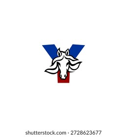 Logotipo da cabeça do cavalo vetor de luxo com letra Y do alfabeto. Projetado para marcas sofisticadas, logotipos equestres, equipes de corrida, identidade ocidental, tipografia premium e conceitos visuais elegantes.