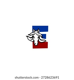 Logotipo de cabeza de caballo de Vector de lujo con letra E alfabeto. Diseñado para marcas de alta gama, logotipos ecuestres, Equipos de carreras, identidad occidental, tipografía premium y conceptos visuales elegantes.