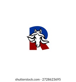 Logotipo de cabeça de cavalo vetor de luxo com letra R do alfabeto. Projetado para marcas sofisticadas, logotipos equestres, equipes de corrida, identidade ocidental, tipografia premium e conceitos visuais elegantes.