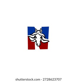 Logotipo da cabeça do cavalo vetor de luxo com letra N do alfabeto. Projetado para marcas sofisticadas, logotipos equestres, equipes de corrida, identidade ocidental, tipografia premium e conceitos visuais elegantes.